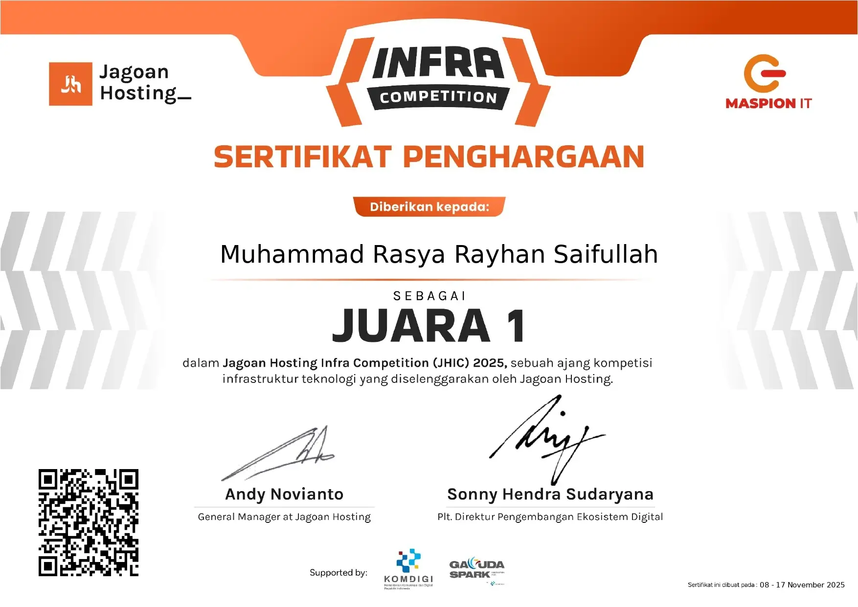 Sertifikat Juara 1
