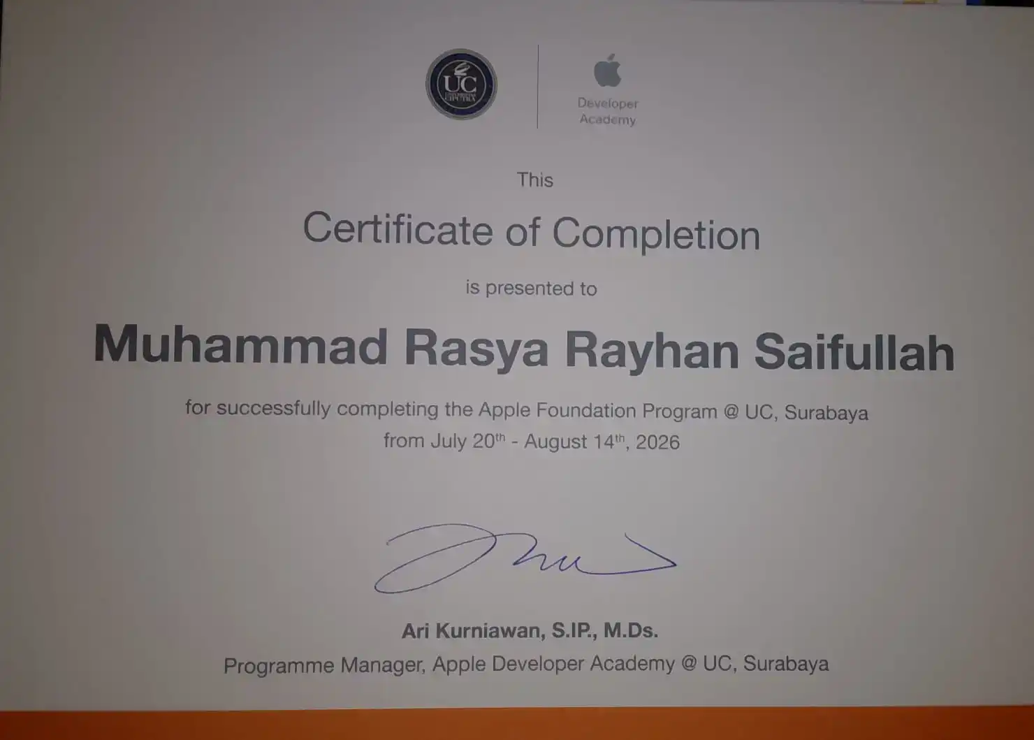 Apple Foundation Program Certificate
