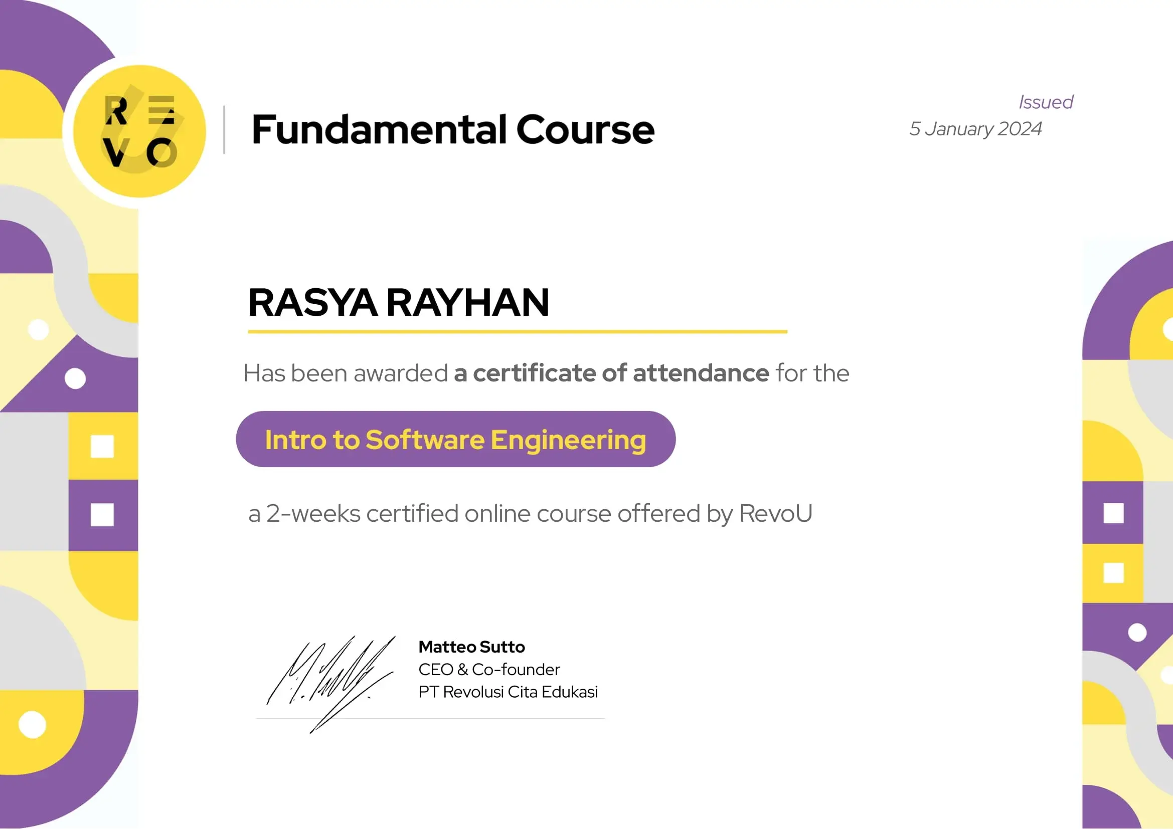 SEFC - Certificate of Attendance